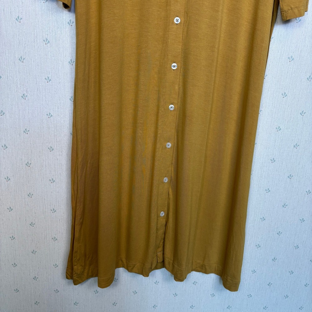 Kate Quinn Bamboo V-Neck Button Front Midi Dress XXL Mustard Yellow Earthy Boho - Picture 4 of 9